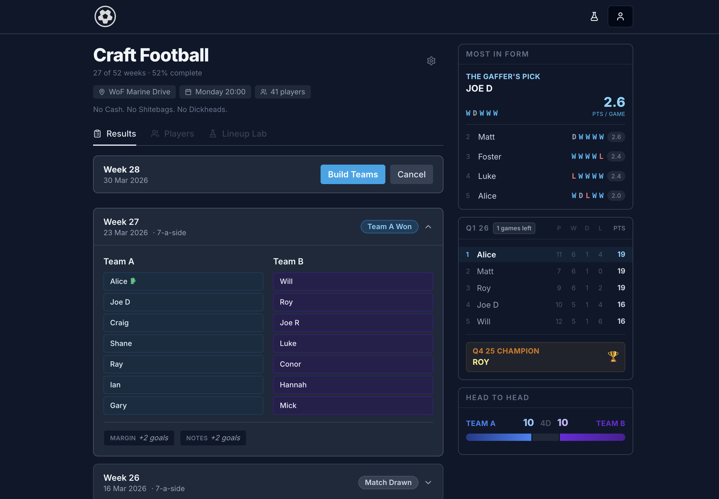 Craft football tracker
